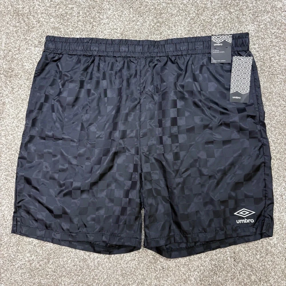 NEW Umbro Soccer Shorts Men's XL Black Checkerboard Retro Athletic 7